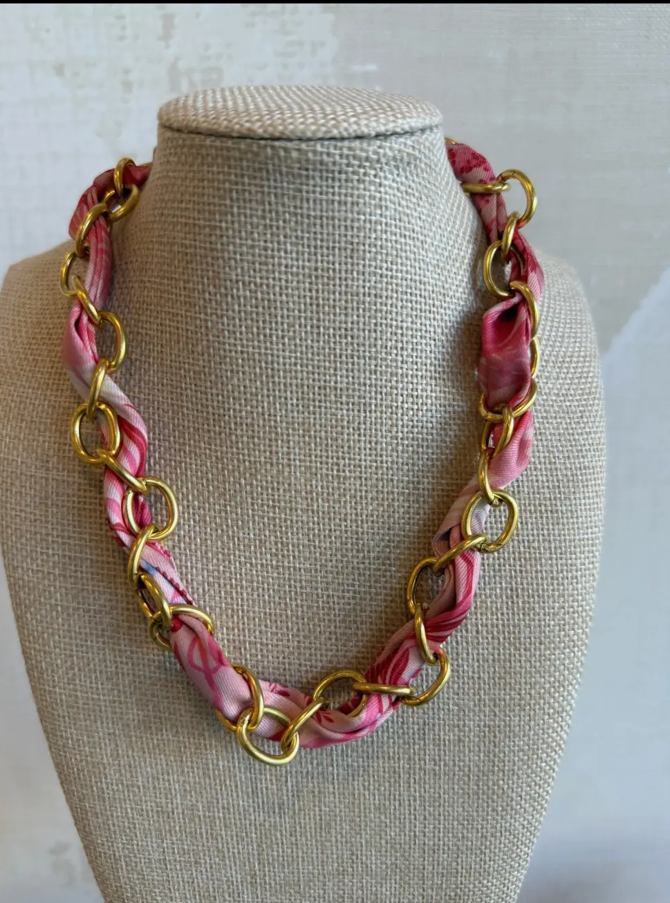 Cola Stacks-Pink Peacock Scarf Chain Necklace