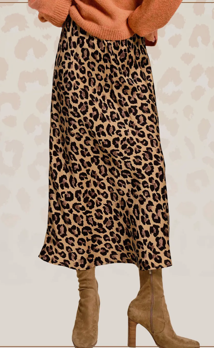 Leopard Satin Skirt