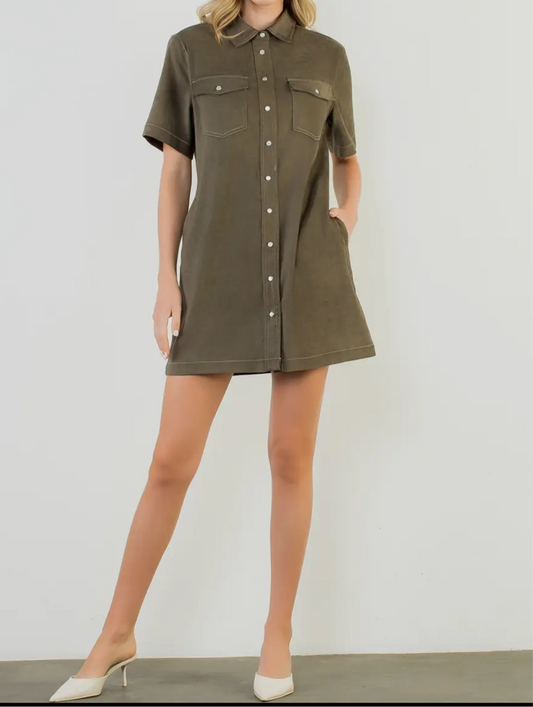 Olive Suede Dress