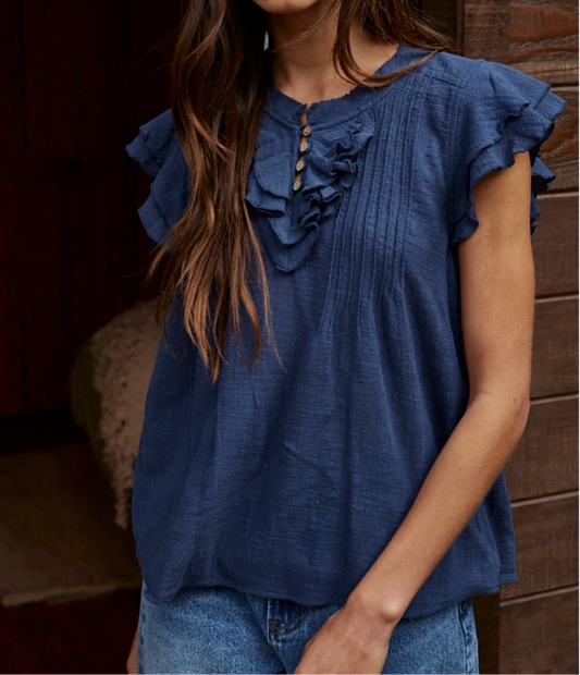 Navy Linen Top
