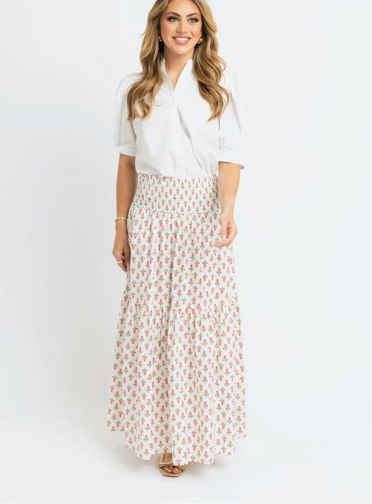 Floral Smock Tier Maxi Skirt
