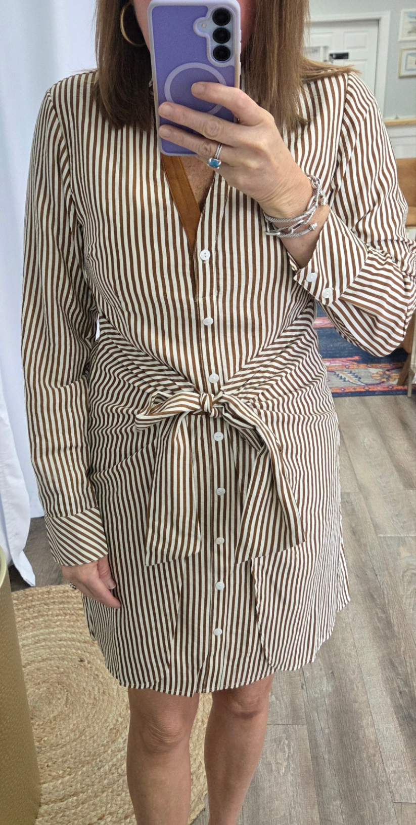 Striped Button Down Tie Dress