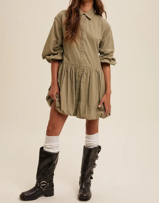 Olive Bubbles Hem Dress
