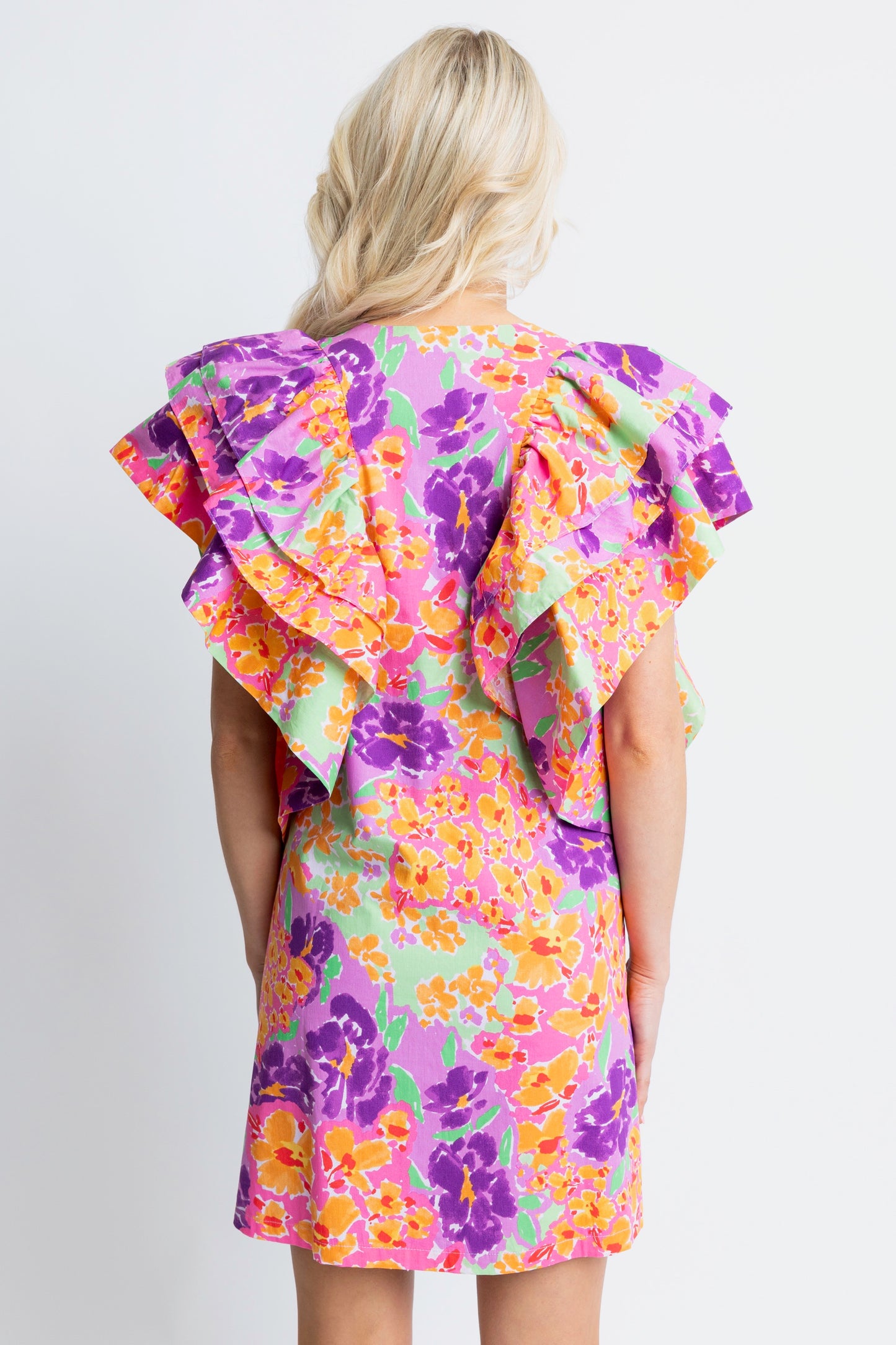 Karlie - Floral Garden VNeck Ruffle Button Dress