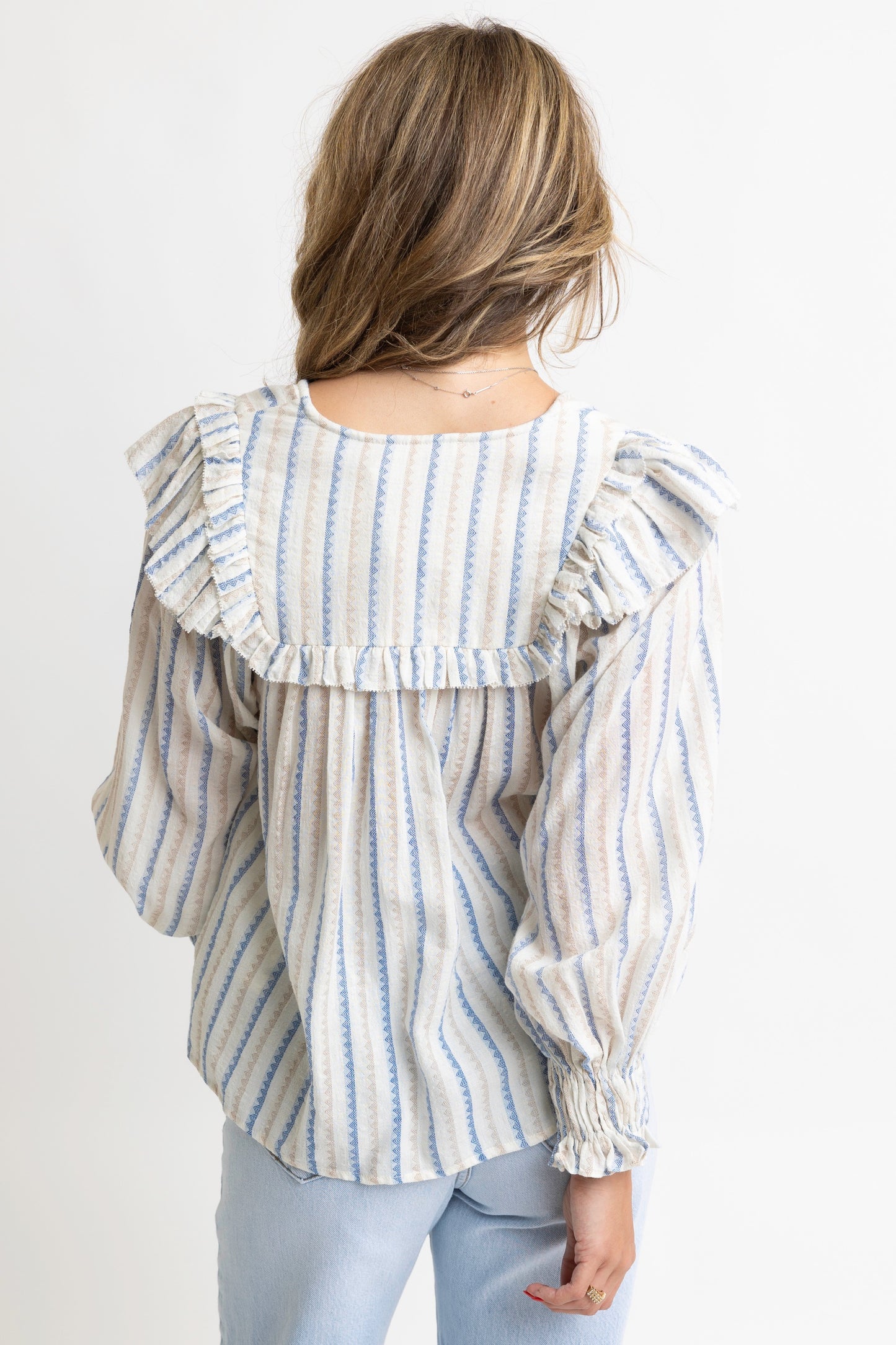 Karlie - Stripe Nuetral Vneck Blouse