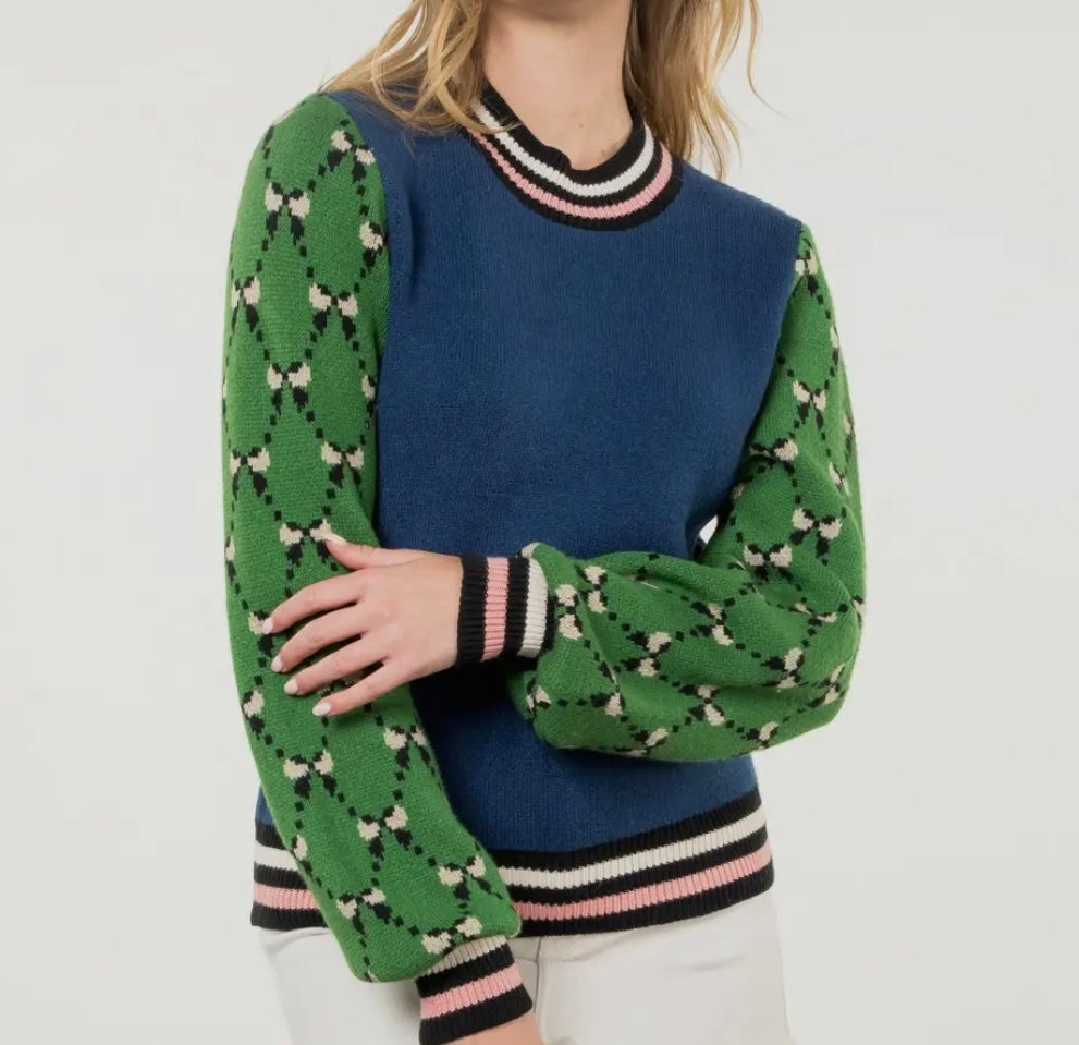 THML - Color Block Bow Sleeve Sweater