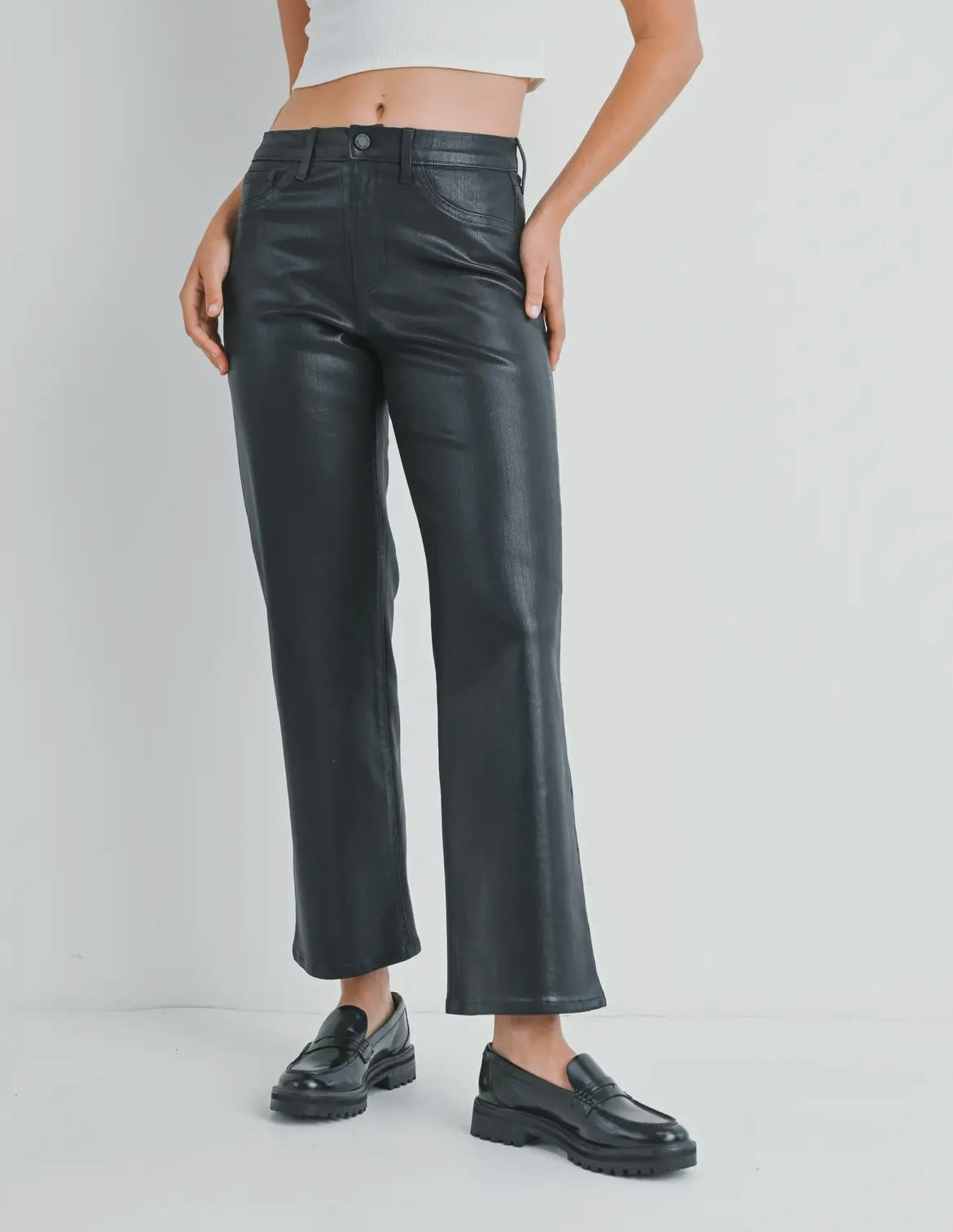 Just Black Denim - Coated Black Straight Leg