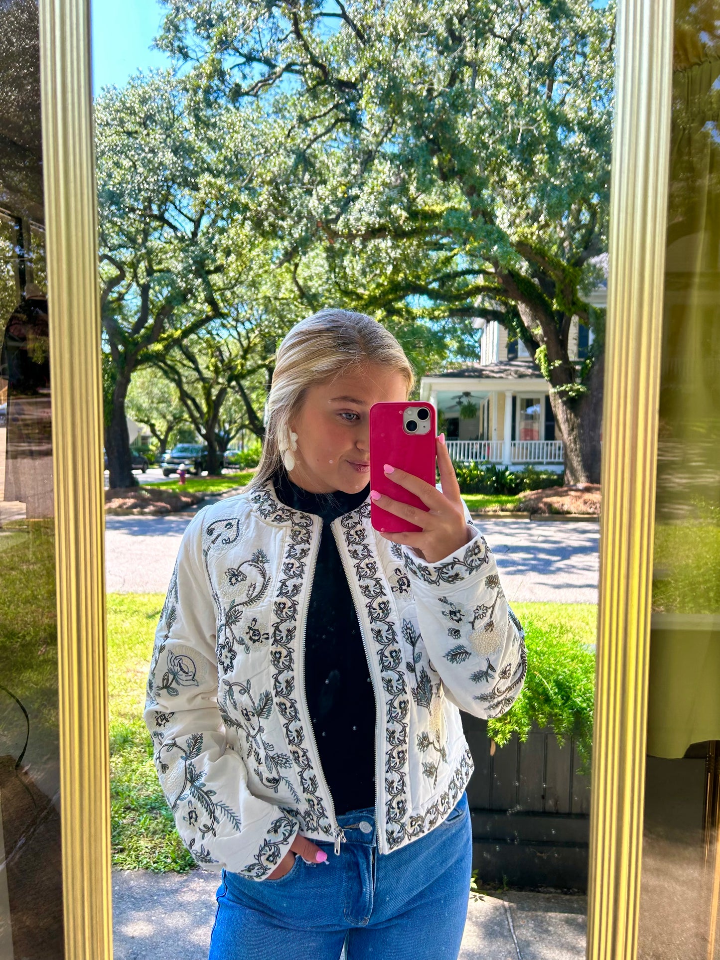 Embroidered Zip Up Jacket