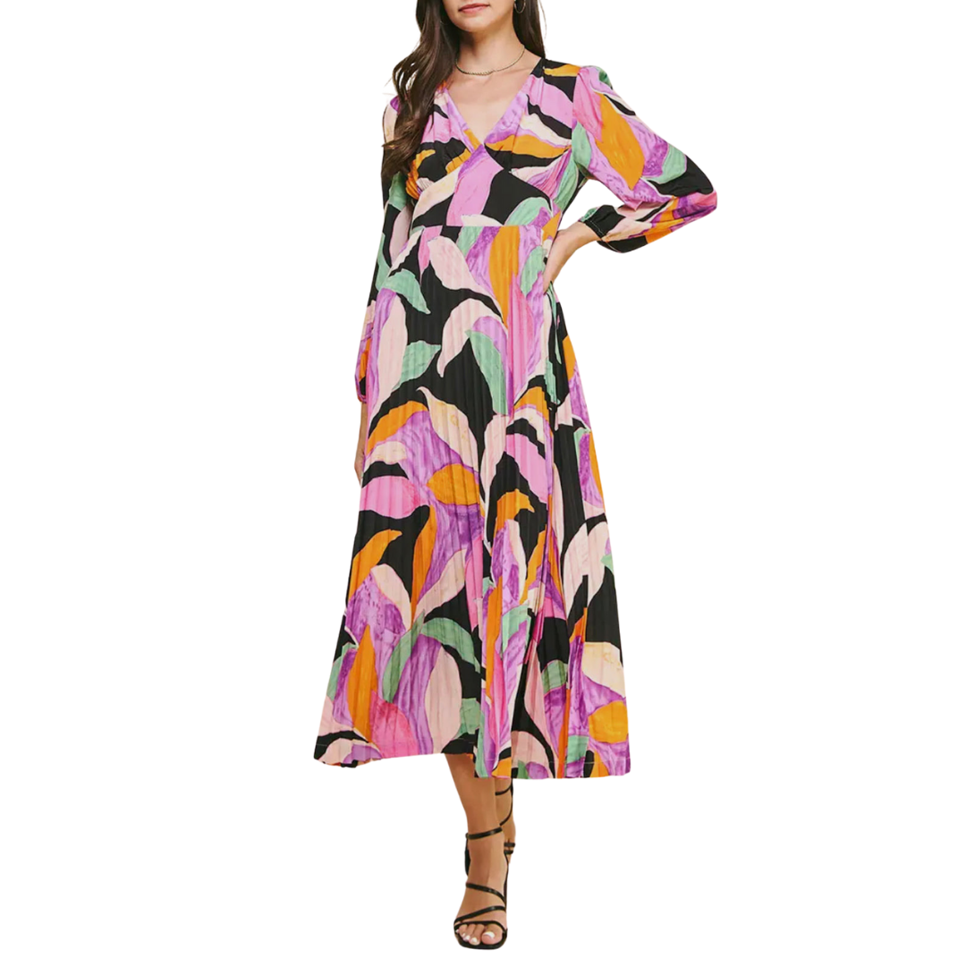 Pleated Print Madi Midi Dress