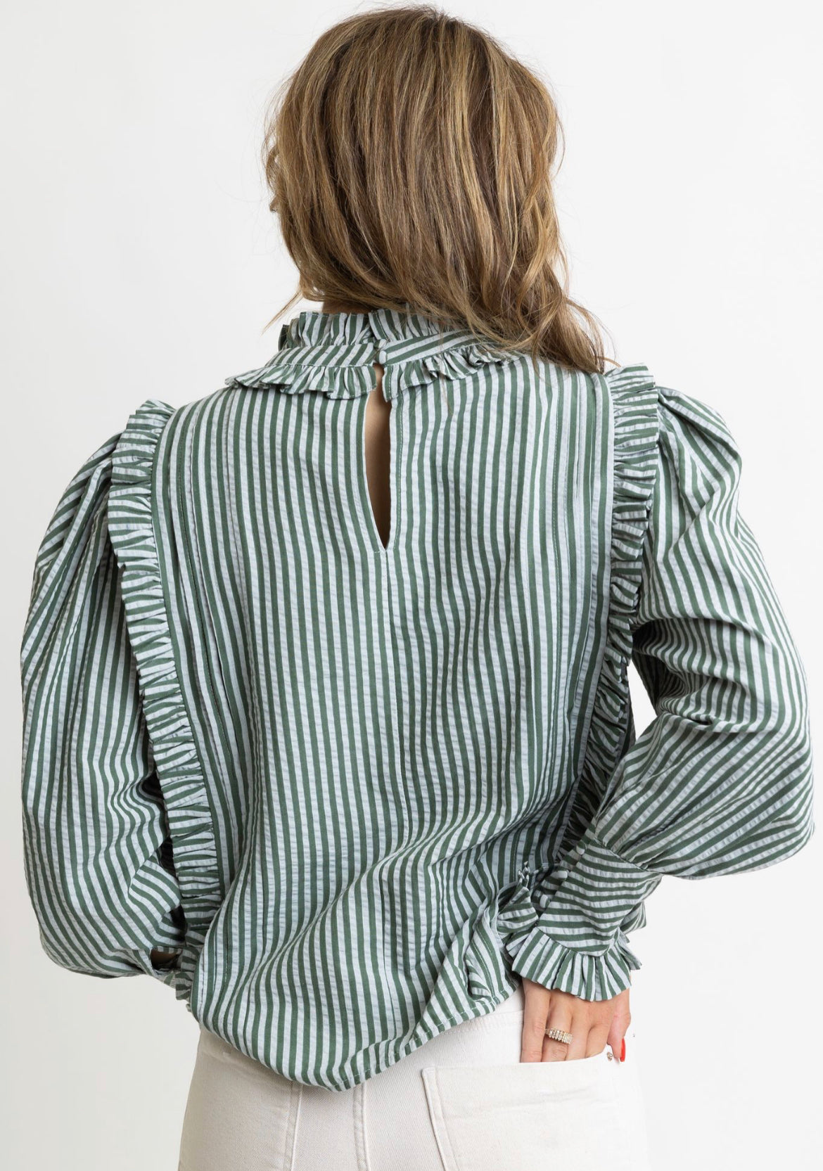 Karlie - Stripe Pleat Ruffle Blouse