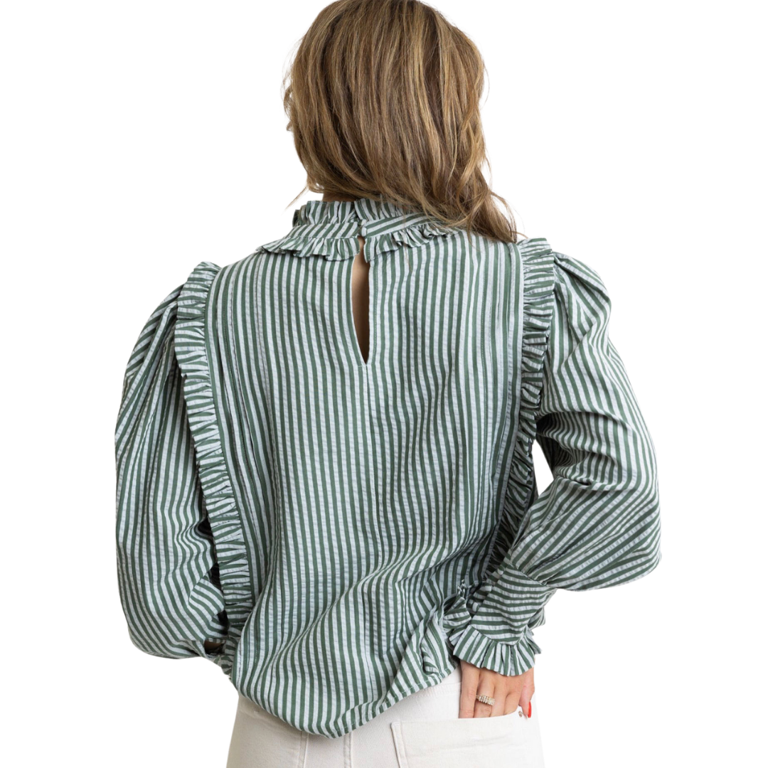 Karlie - Stripe Pleat Ruffle Blouse