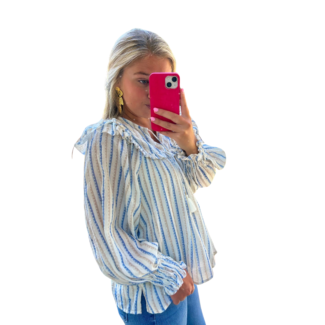 Karlie - Stripe Nuetral Vneck Blouse