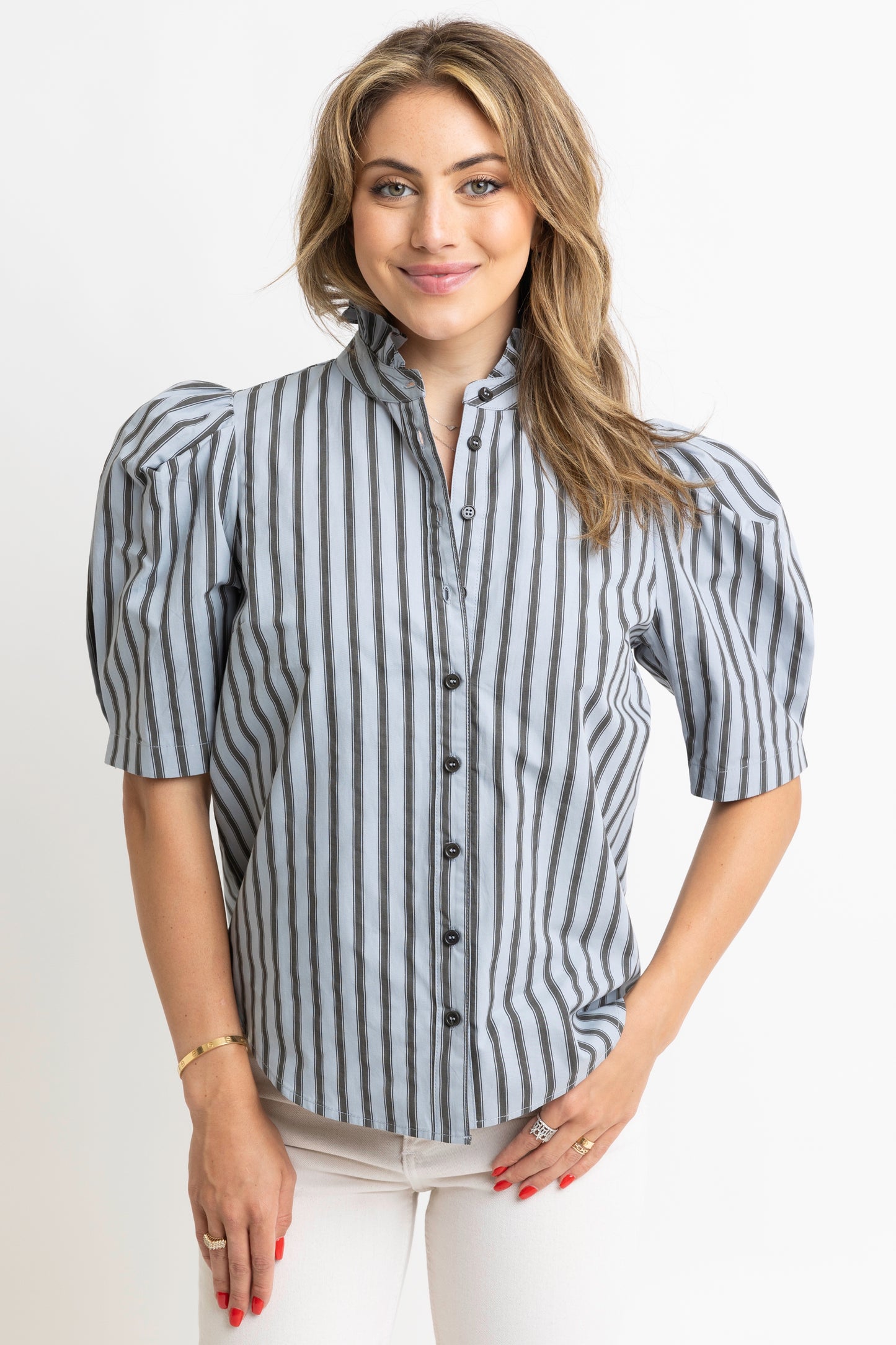 Karlie - Stripe Blue Gray Blouse