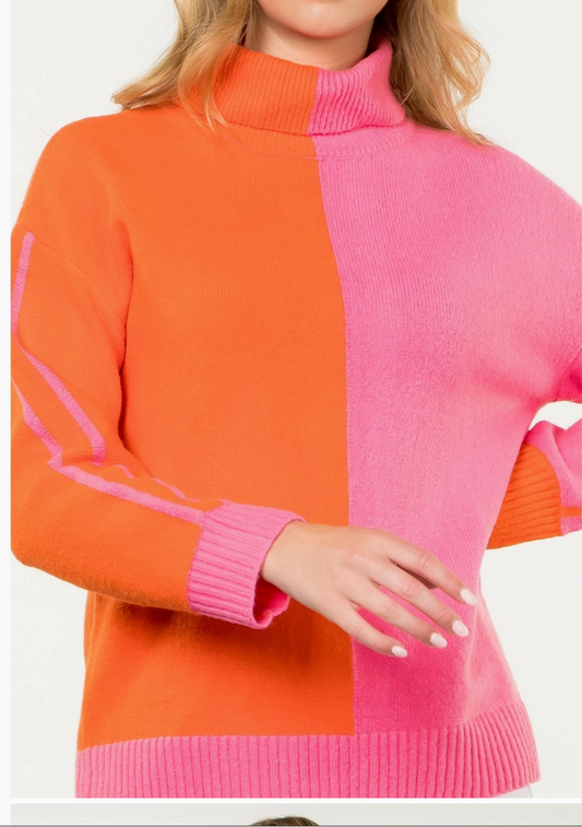 Colorblock Turtleneck Sweater