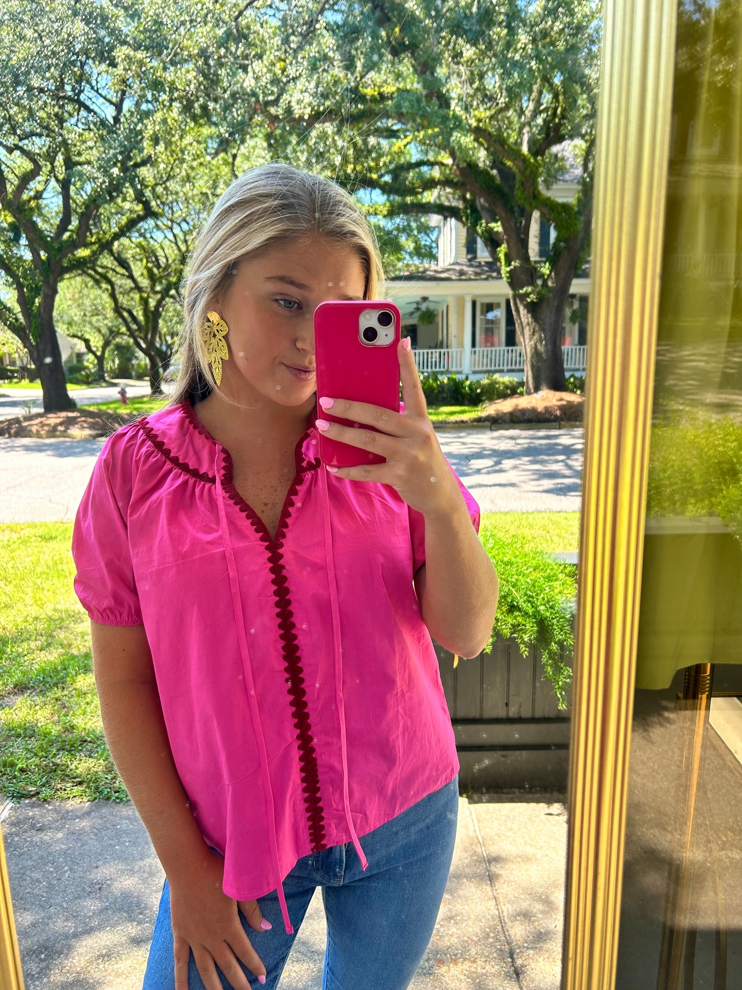 Pink & Burgundy Embroidered Transition Blouse