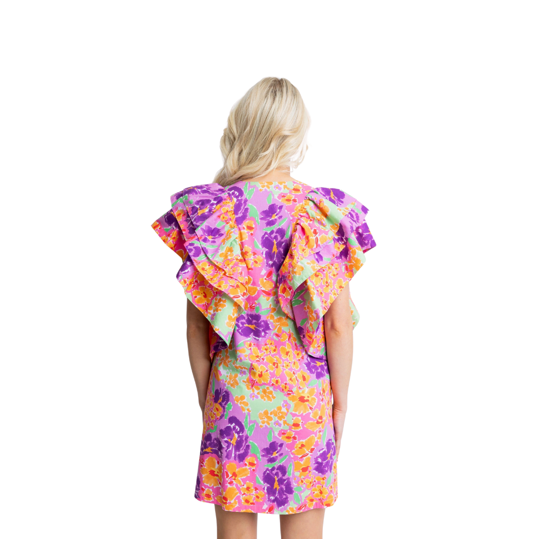 Karlie - Floral Garden VNeck Ruffle Button Dress