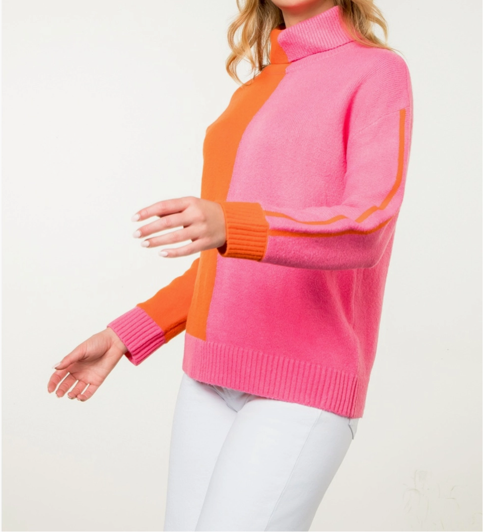 Colorblock Turtleneck Sweater