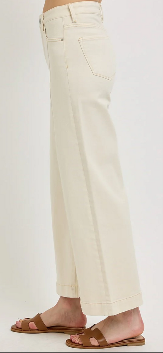 Risen Tummy Control-High Rise Crop Wide Jeans