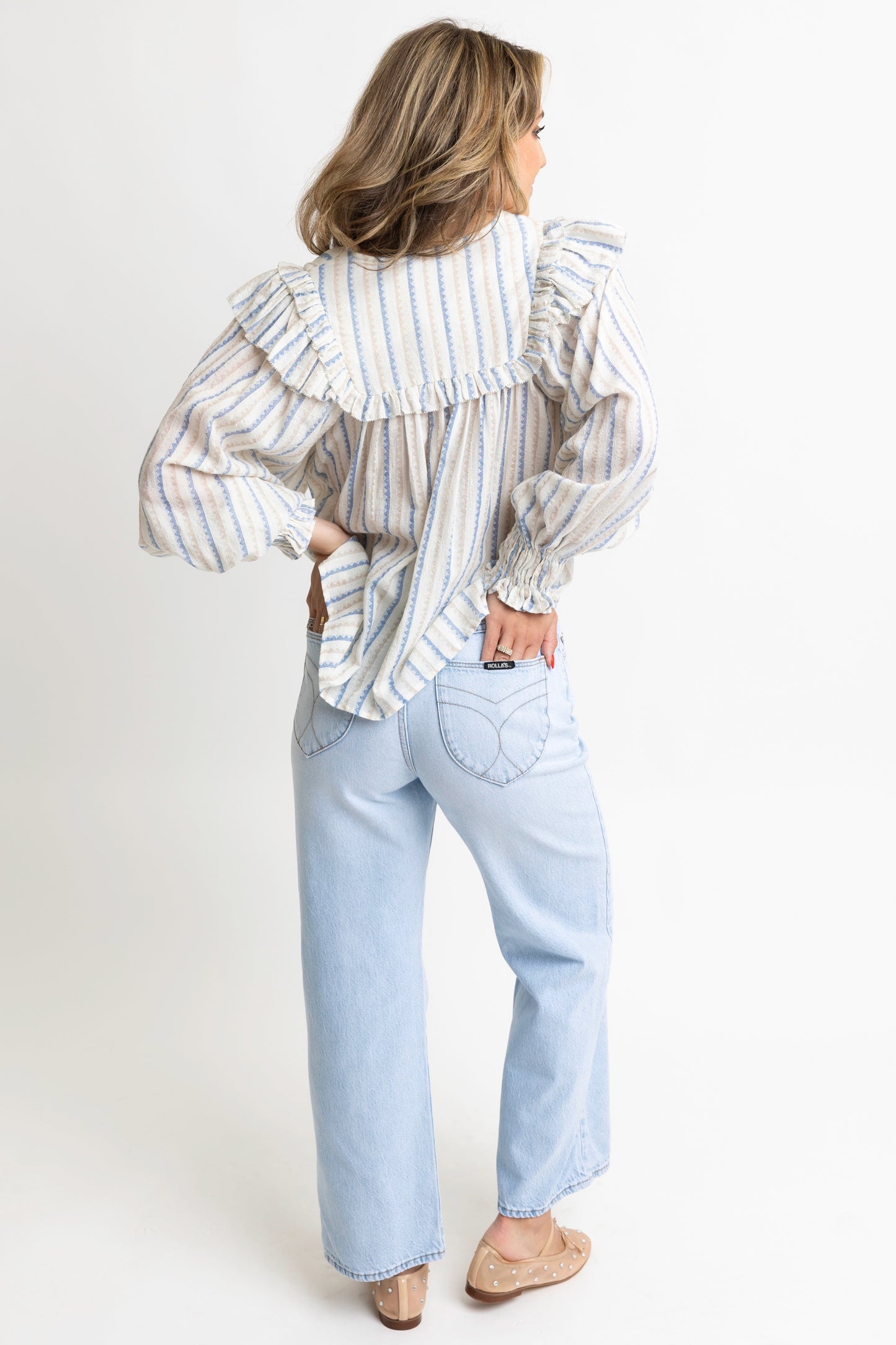 Karlie - Stripe Nuetral Vneck Blouse