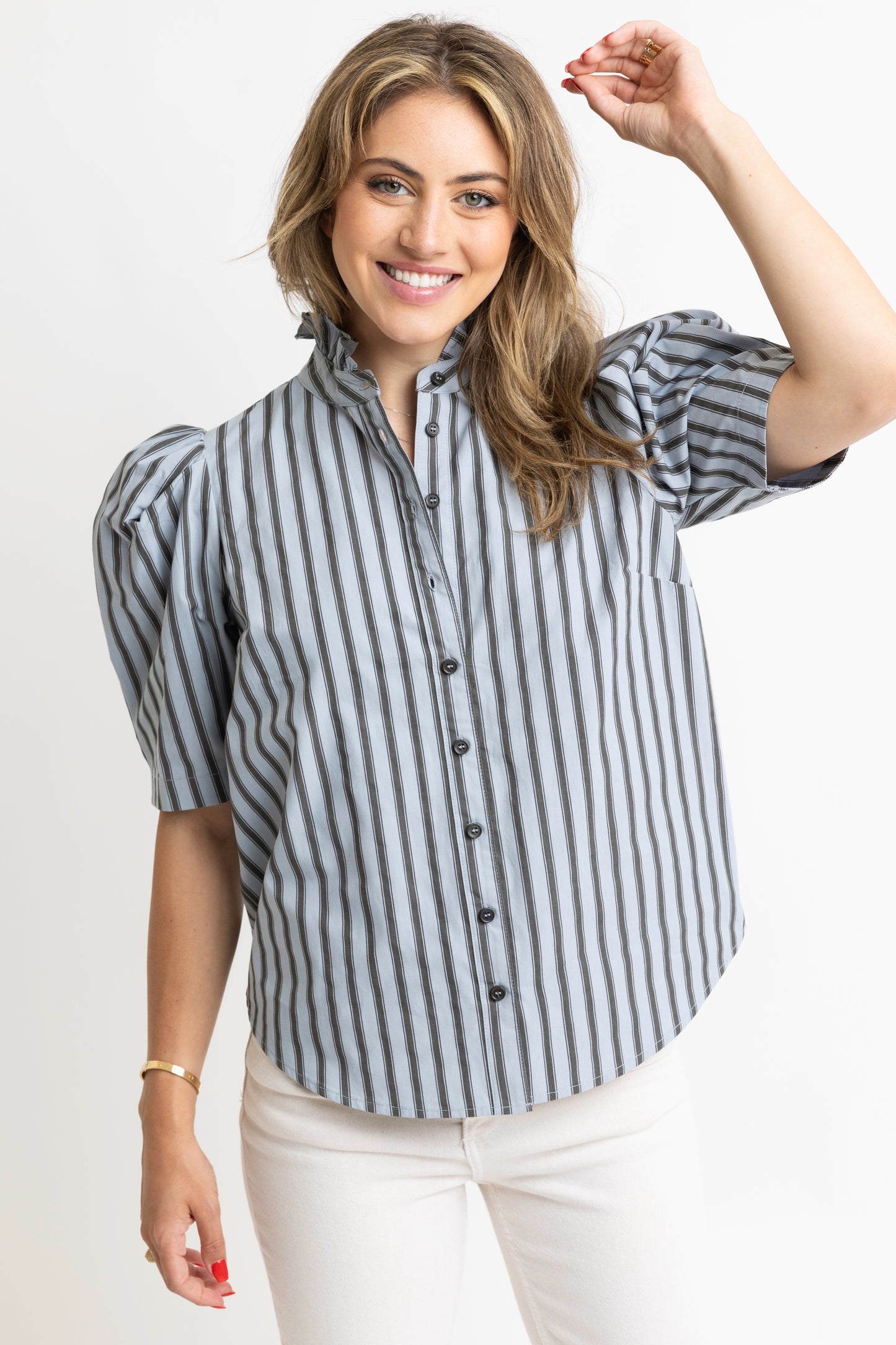 Karlie - Stripe Blue Gray Blouse