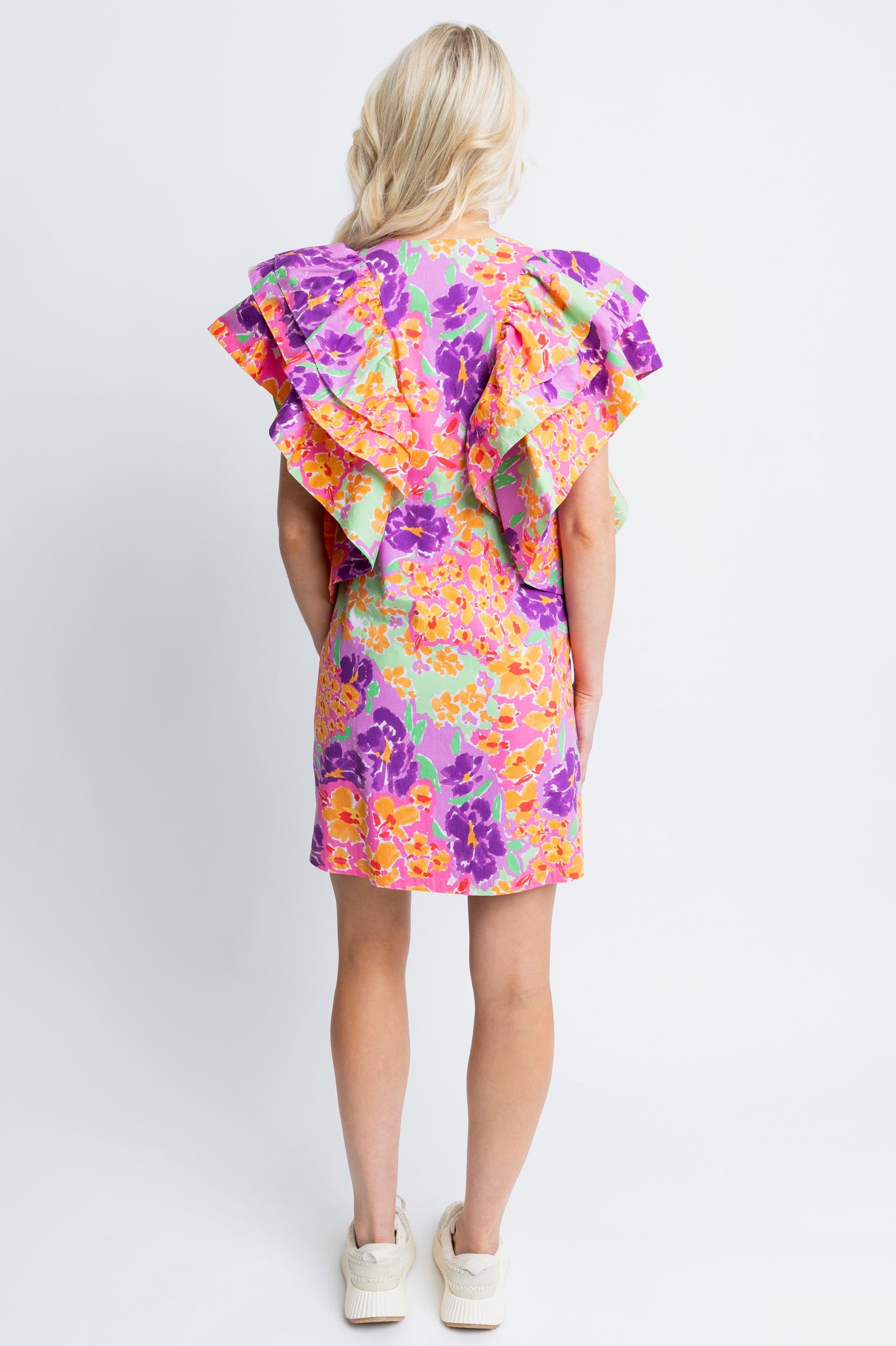 Karlie - Floral Garden VNeck Ruffle Button Dress