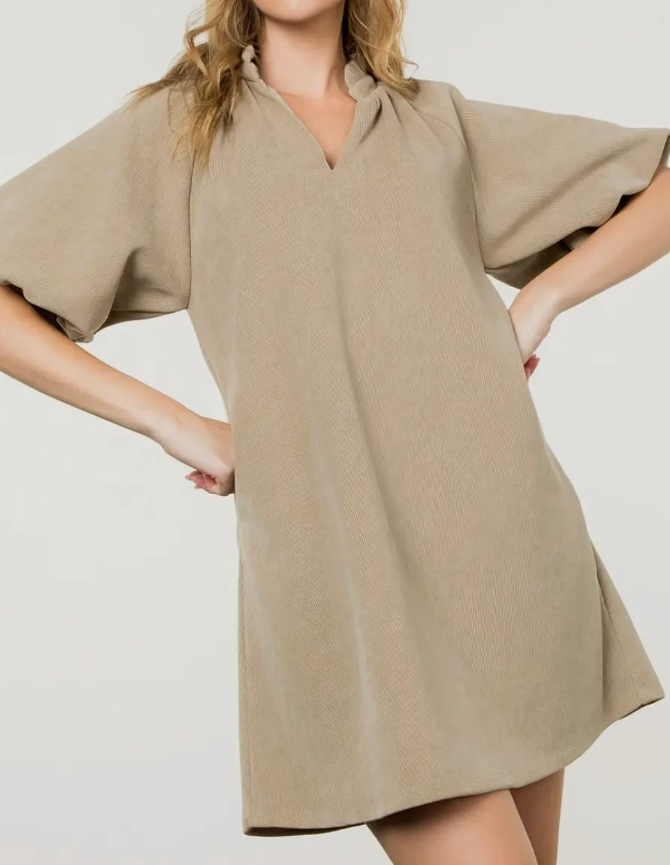 THML - Puff Sleeve Corduroy Dress