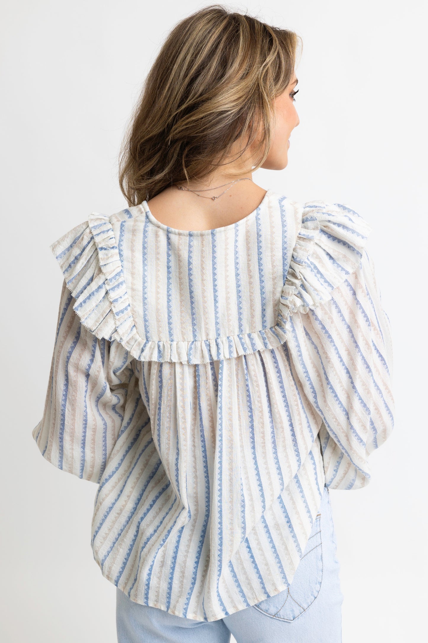 Karlie - Stripe Nuetral Vneck Blouse