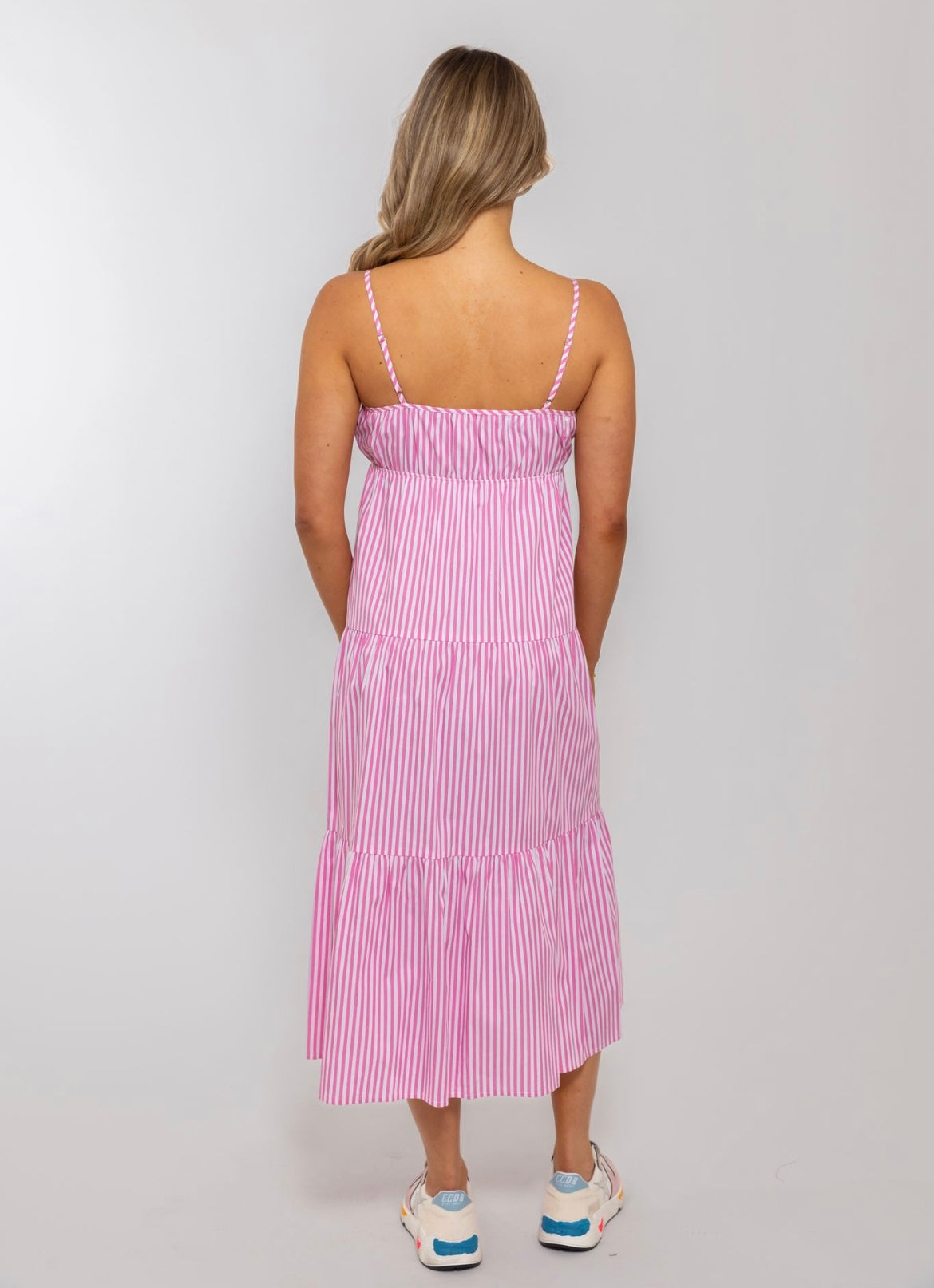 Karlie - Stripe Poplin Cami Tier Midi Dress