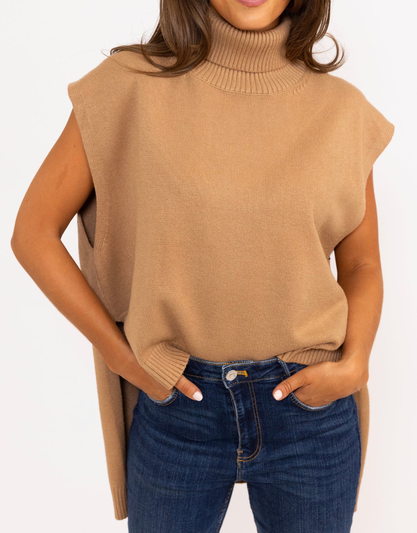 Karlie - Turtleneck Slv Less Hi/Lo Sweater