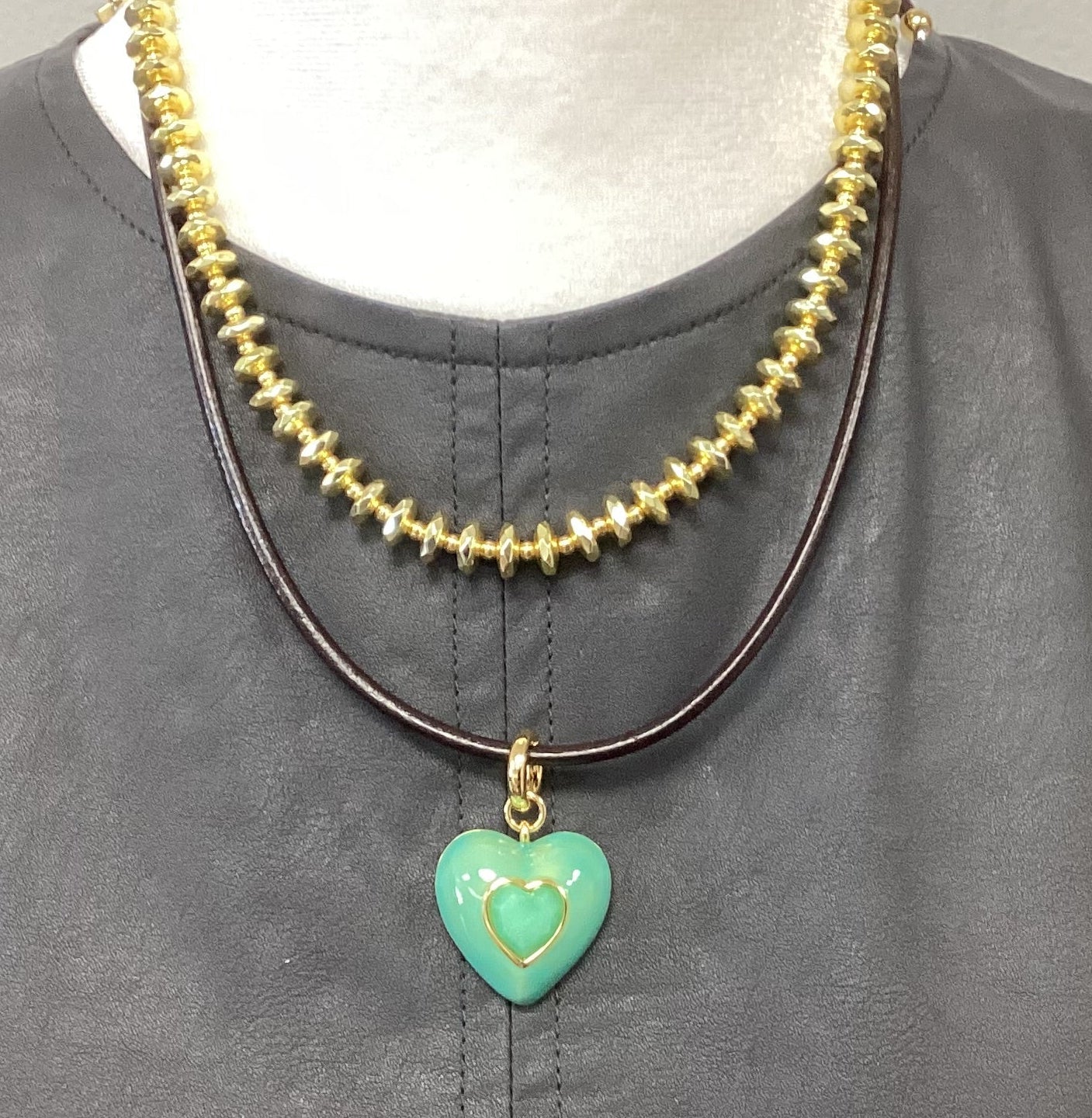 Turquoise Heart Leather Cord Necklace