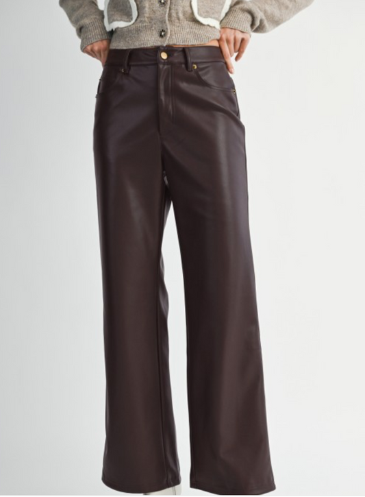 Faux Leather Chocolate Brown Pants