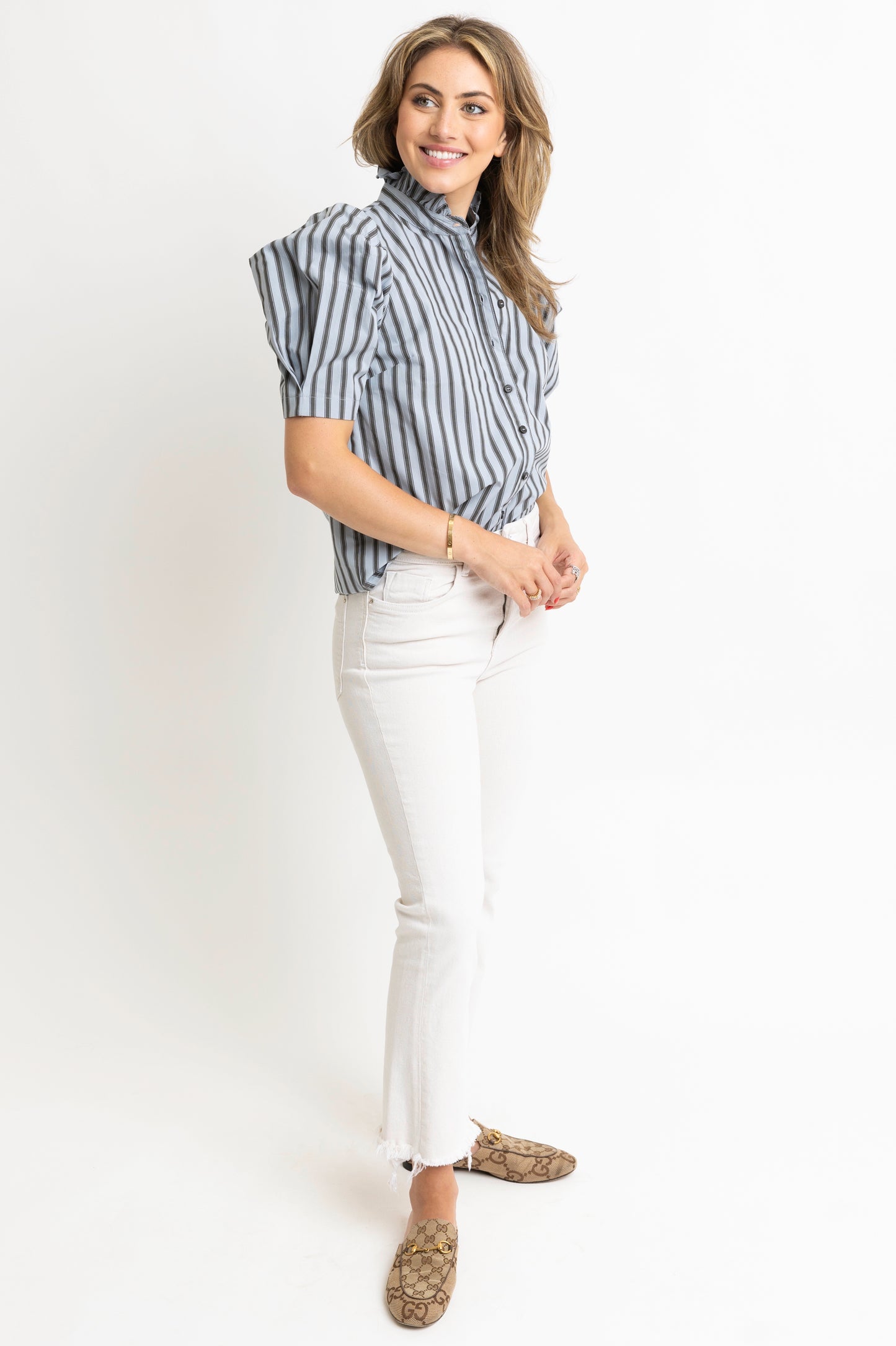 Karlie - Stripe Blue Gray Blouse