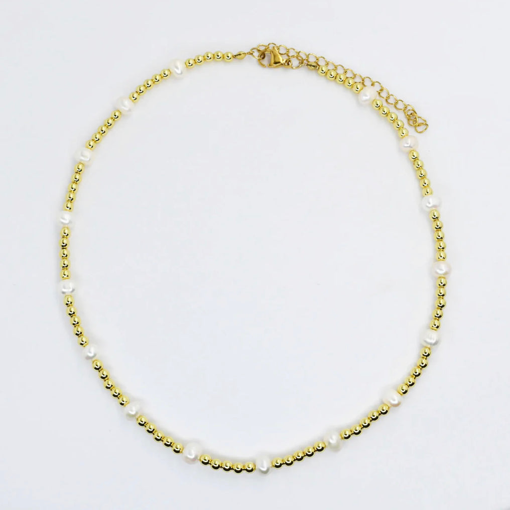 Gold Beaded & Pearls Necklace