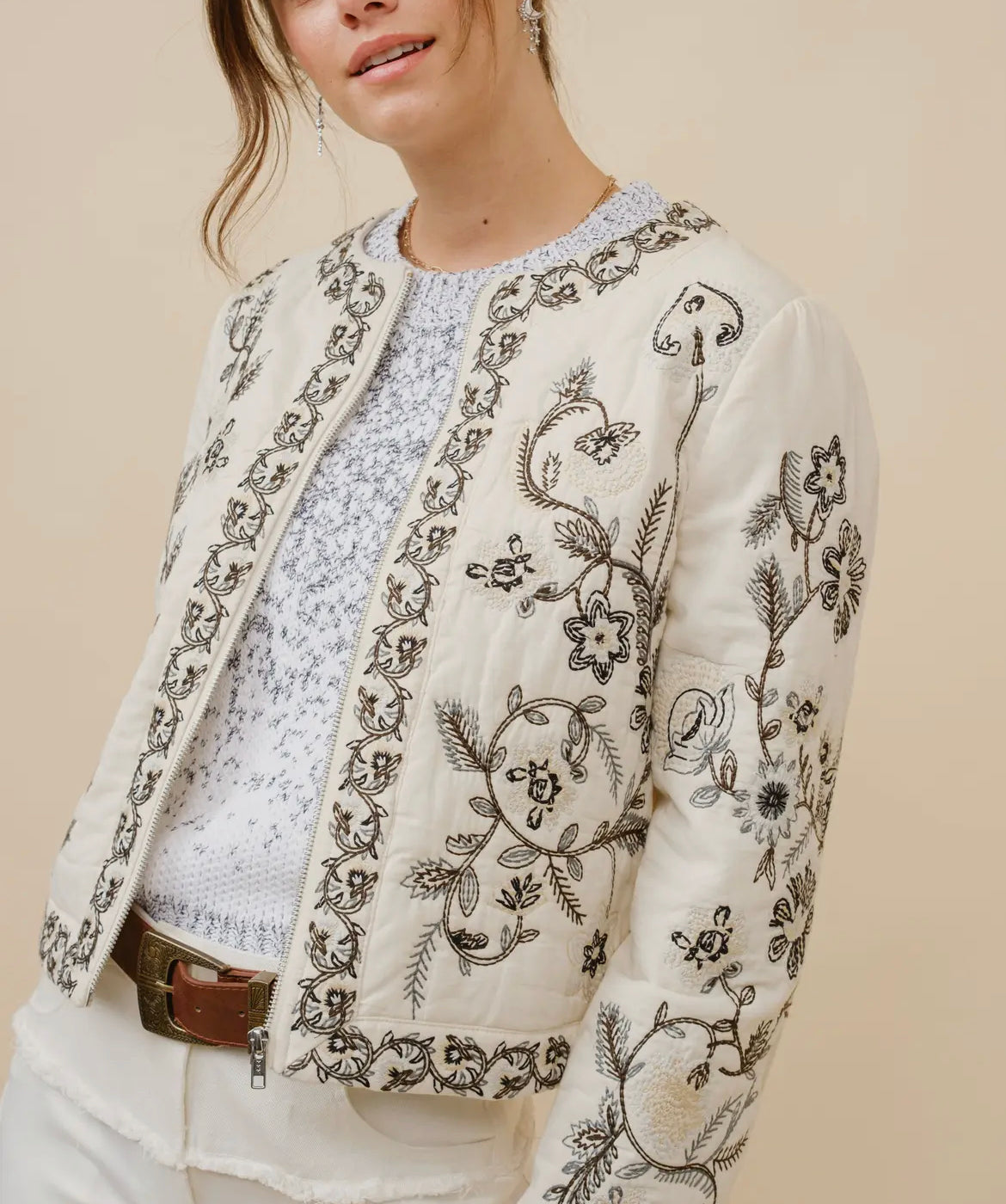 Embroidered Zip Up Jacket