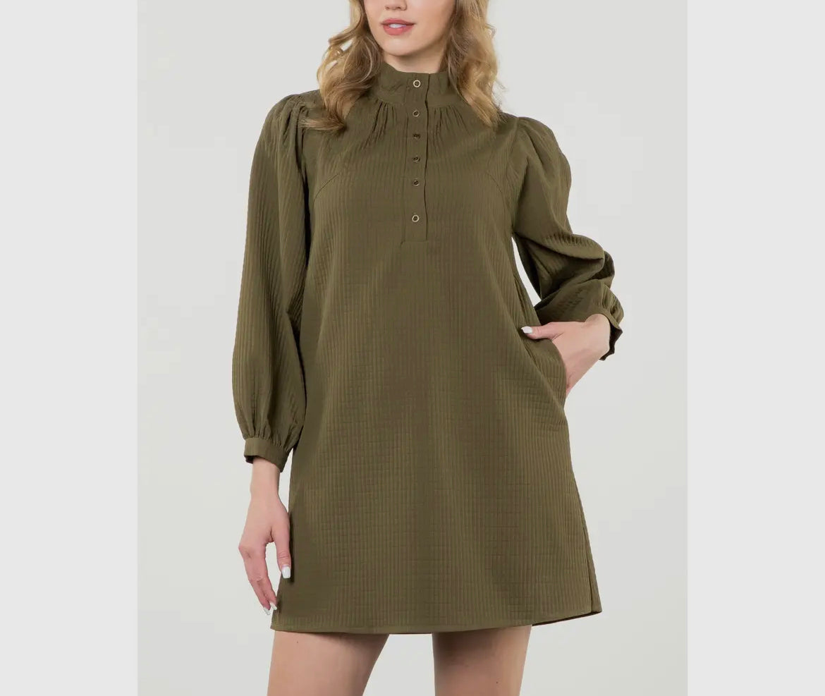 Martini Time Button Up Olive Dress