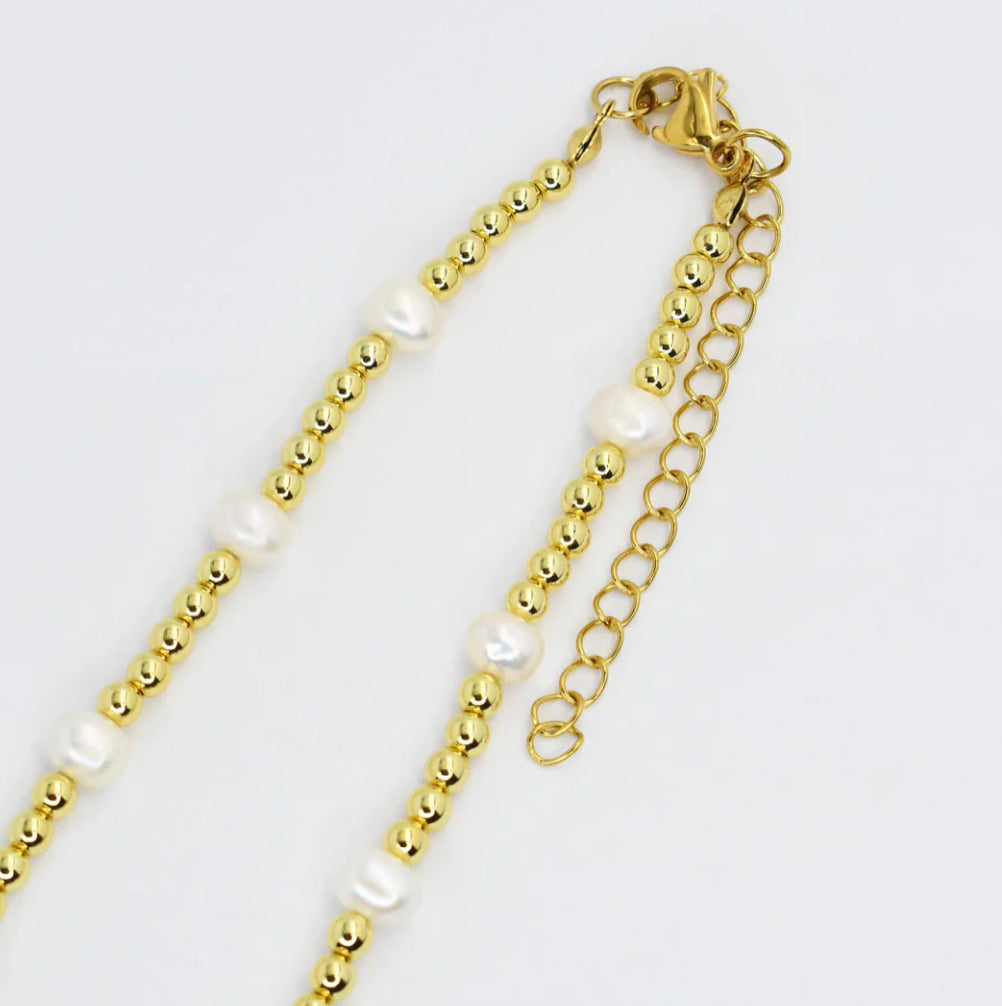 Gold Beaded & Pearls Necklace