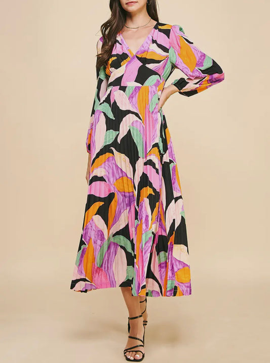 Pleated Print Madi Midi Dress