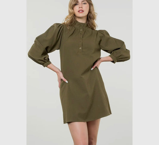 Martini Time Button Up Olive Dress