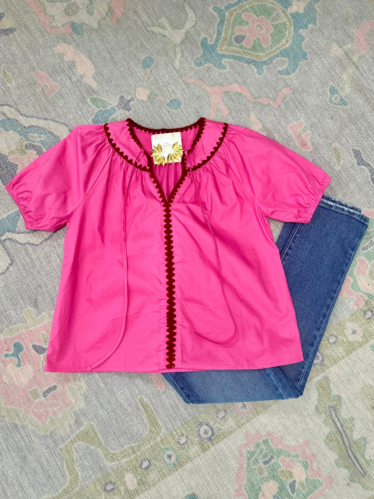 Pink & Burgundy Embroidered Transition Blouse