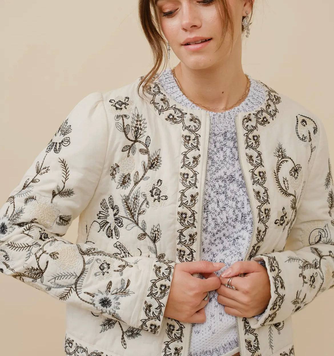 Embroidered Zip Up Jacket