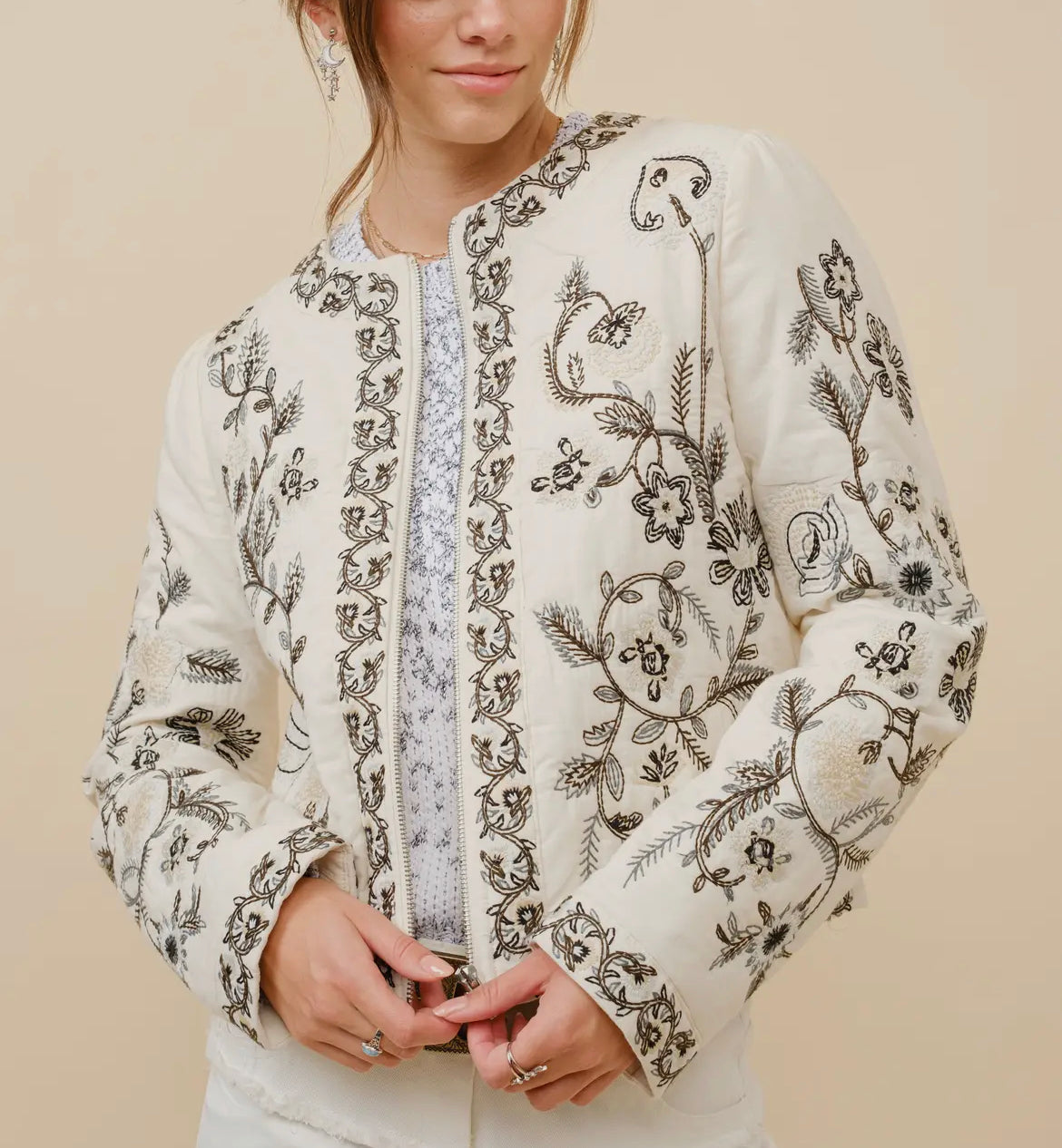 Embroidered Zip Up Jacket