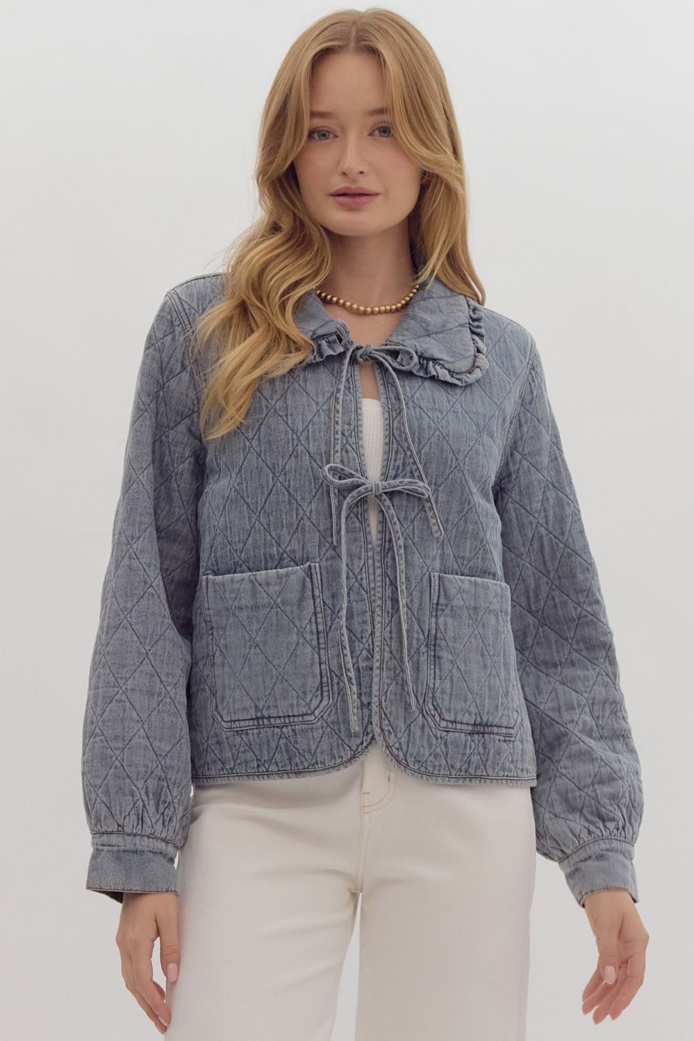 Denim Tie Quilted Jacket