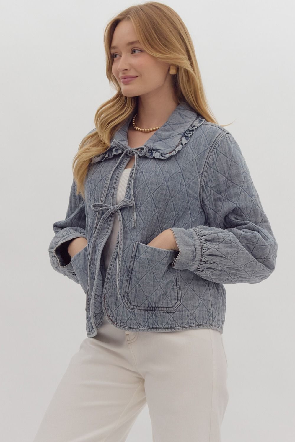 Denim Tie Quilted Jacket