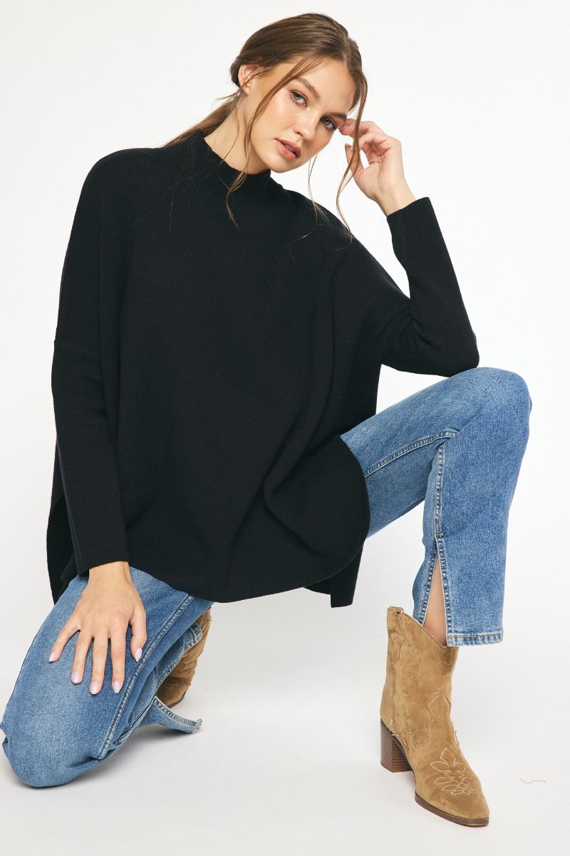 Oversized Black Mock Neck Sweater