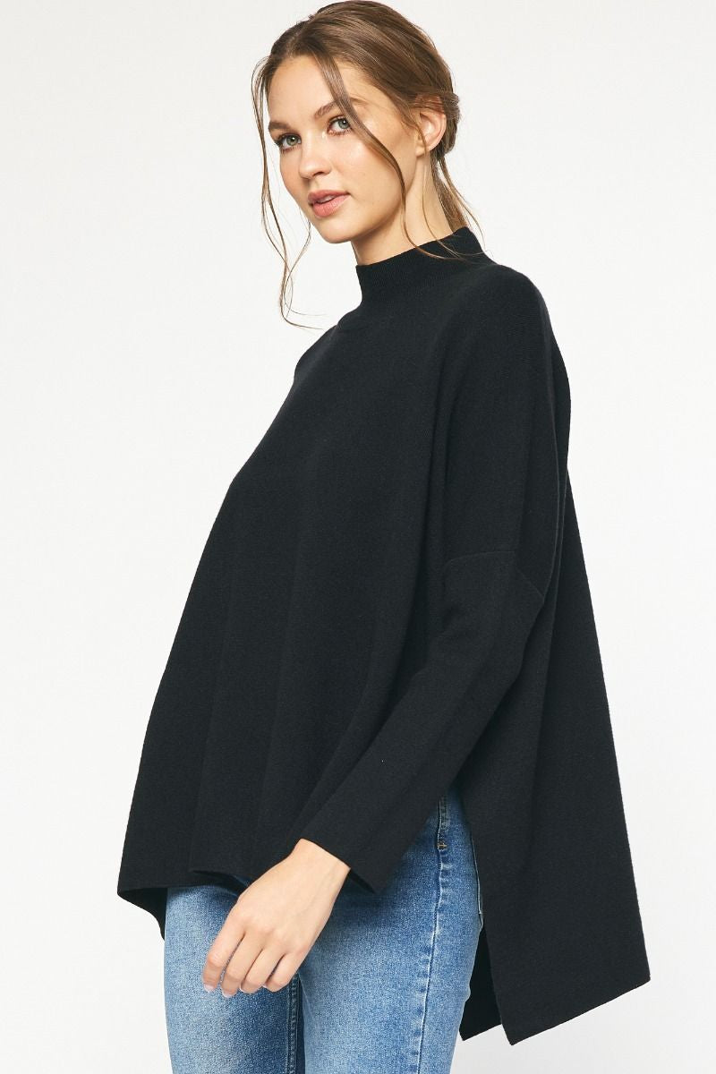 Oversized Black Mock Neck Sweater