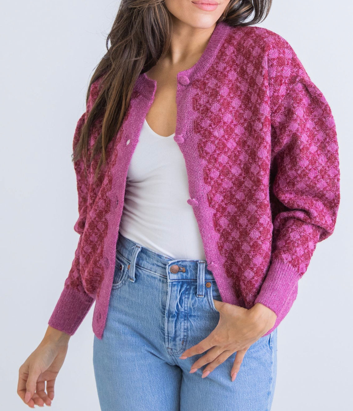 Karlie - Plaid Novelty Sweater Cardigan