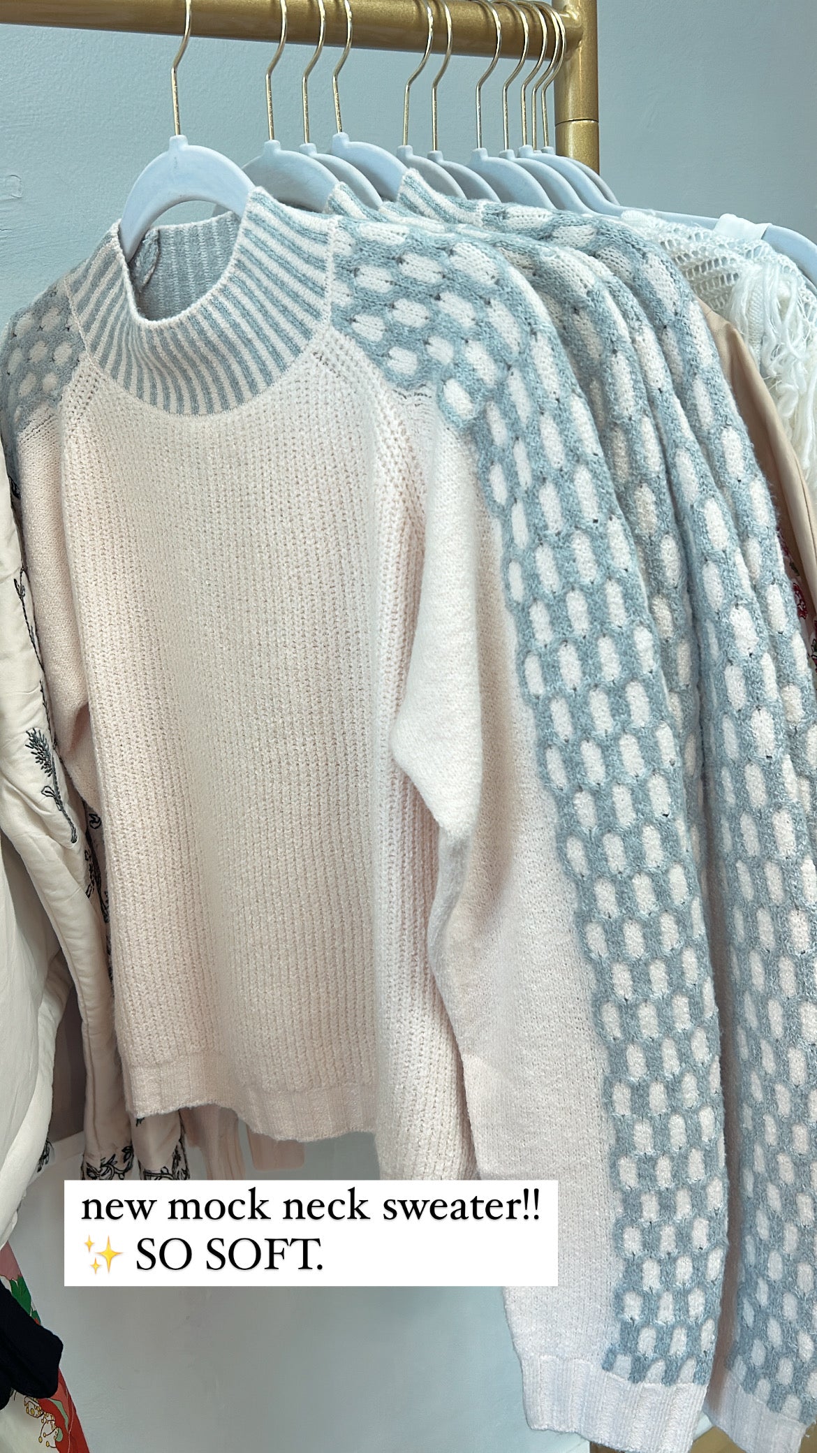 Mock Neck Sweater Top - Cream and Blue